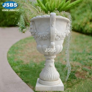 Ornate White Marble Flower Pot, Ornate White Marble Flower Pot